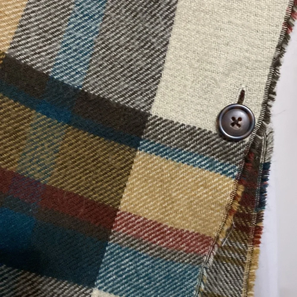 Charter Club One‎ size Multicolor Plaid Fringe Wrap BUTTON AT SIDES FALL COLORS